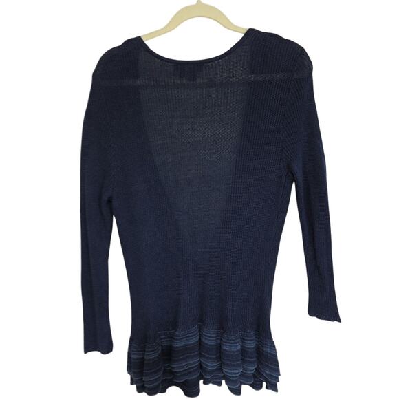 Lauren Ralph Lauren 100% Linen Peplum Cardigan Sweater Ruffle Blue Women’s Sz L - Picture 2 of 10